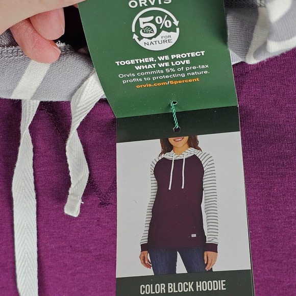NWT ORVIS Sweater Womens Small Hoodie Burgundy Gray White Striped - Picture 8 of 11